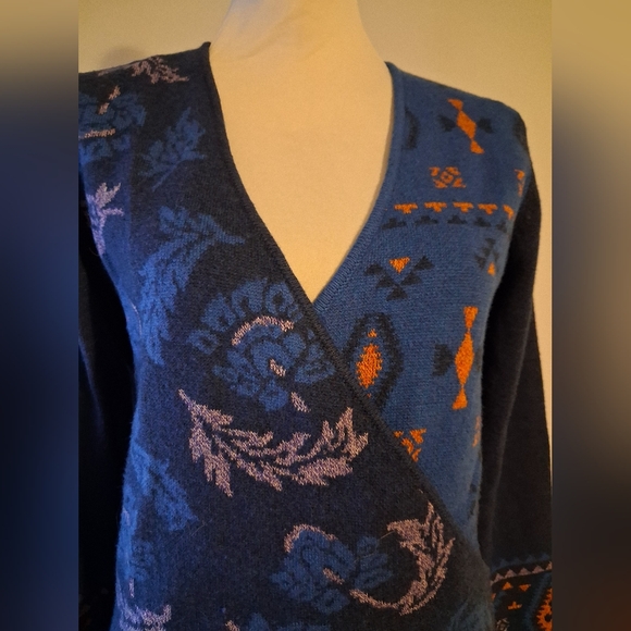 Sundance Fair Isle Navy Blue Merino Wool Women's Sweater - Picture 3 of 11